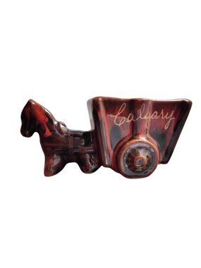 Vintage McMaster Craft Pottery Horse & Wagon Planter Redware Calgary Drip Glaze